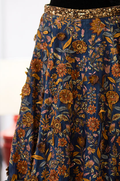 Lehenga Set in 3D Floral Embroidery