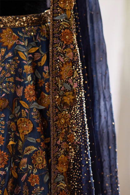 Lehenga Set in 3D Floral Embroidery