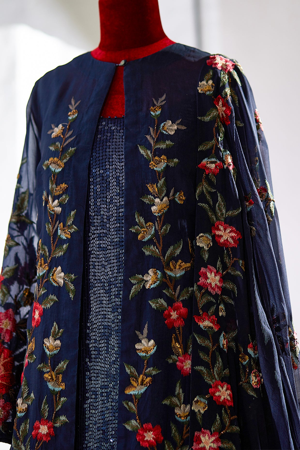 Jacket Set in Floral Thread Embroidery