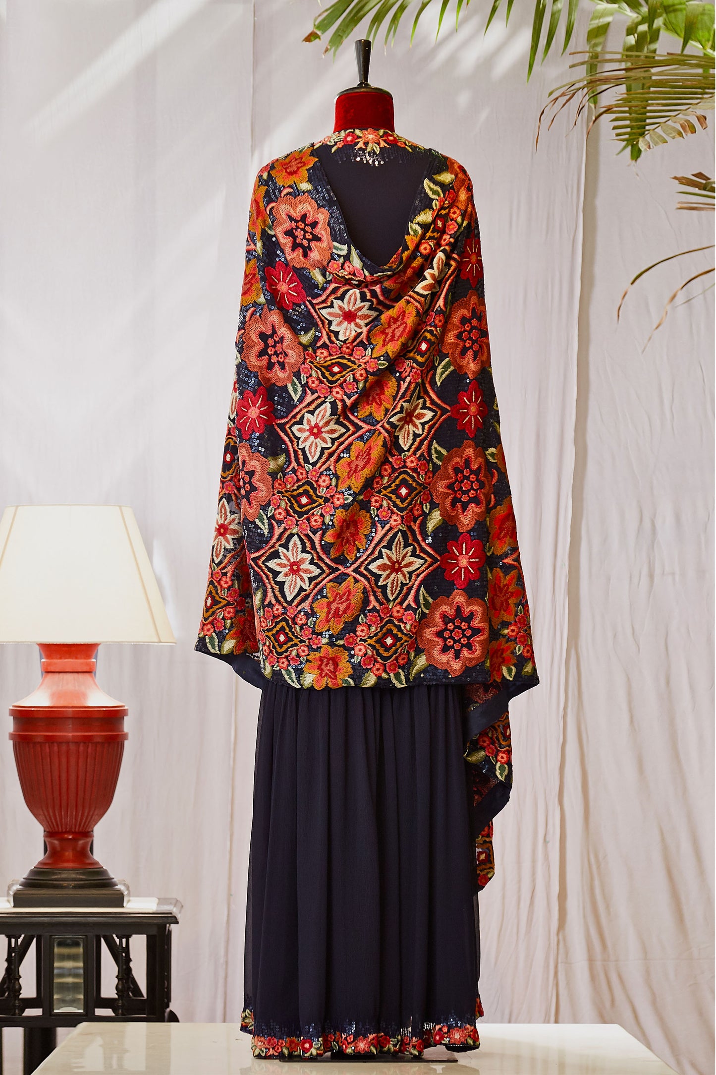 Gharara Set in Ikkat Floral Embroidery