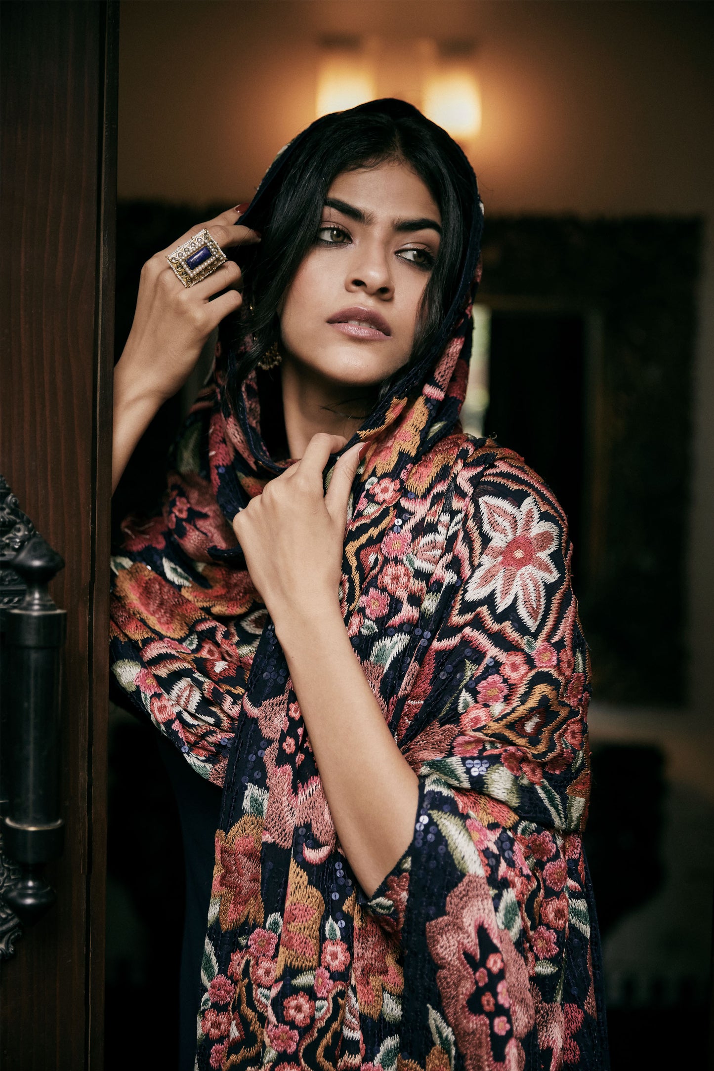 Gharara Set in Ikkat Floral Embroidery