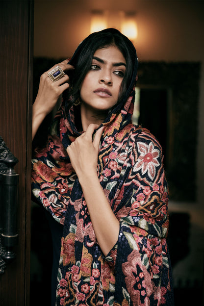 Gharara Set in Ikkat Floral Embroidery