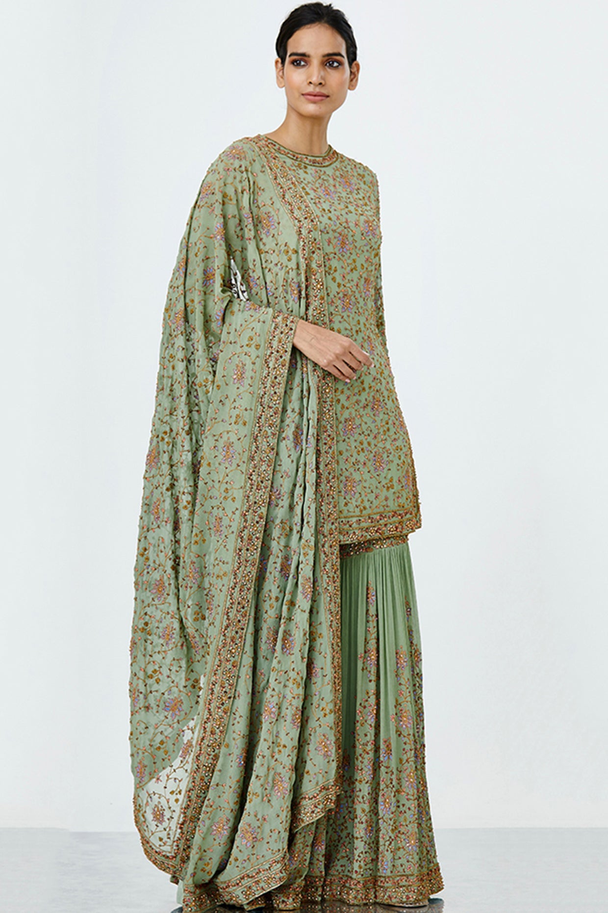 Gharara Set in Kashmiri Thread Embroidery