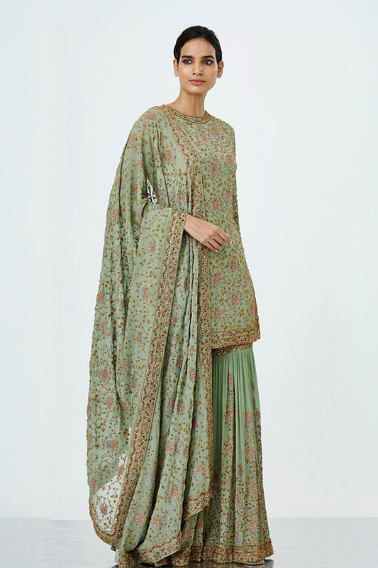 Gharara Set with Kashmiri Floral  Embroidery