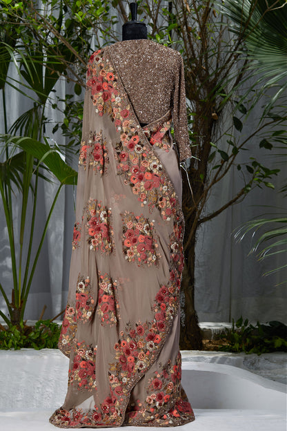 Sari Set in Floral Thread Embroidery