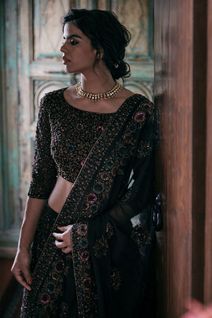 Lehenga Set in Floral Thread & Sequin Embroidery