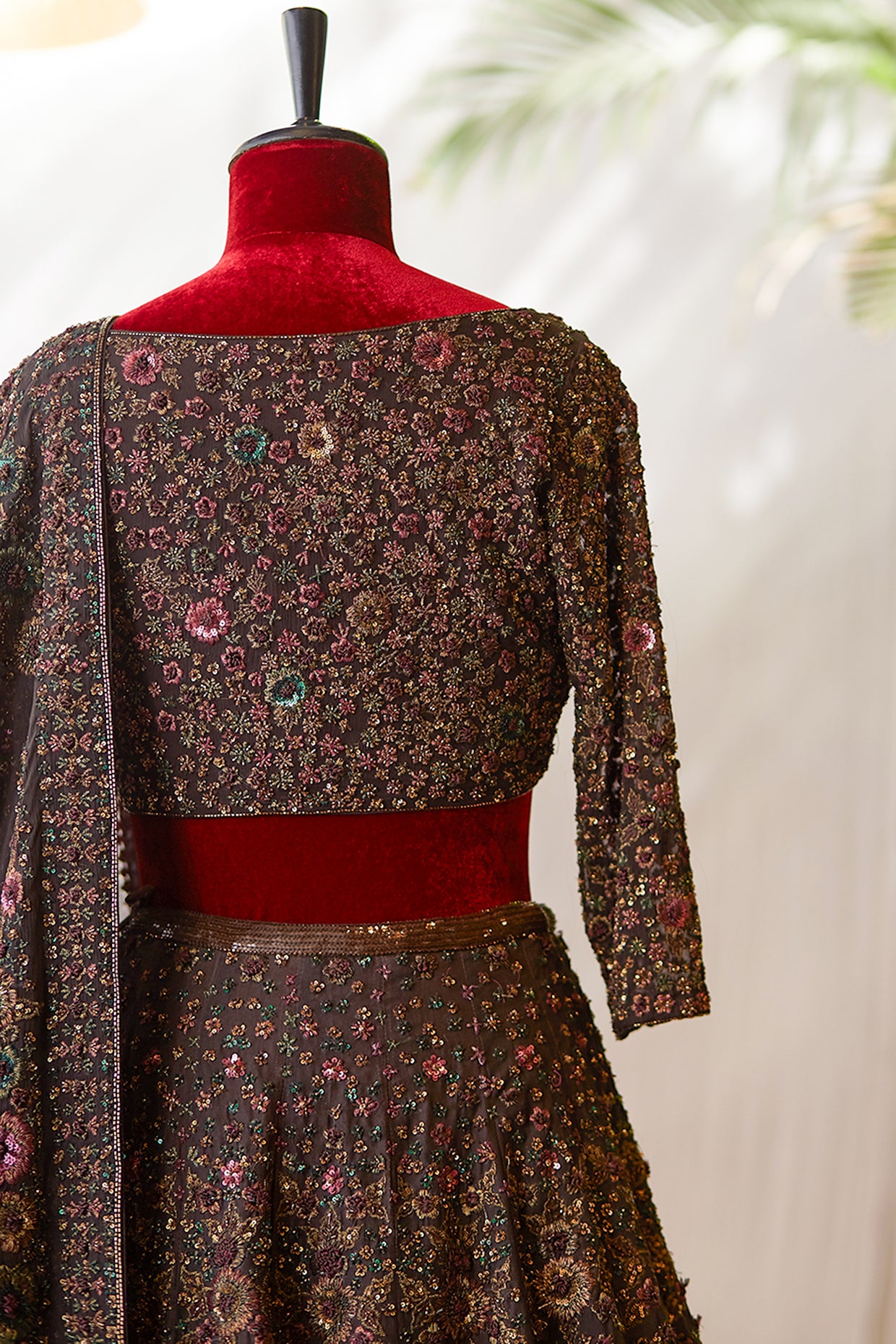Lehenga Set in Floral Thread & Sequin Embroidery