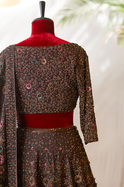 Lehenga Set in Floral Thread & Sequin Embroidery