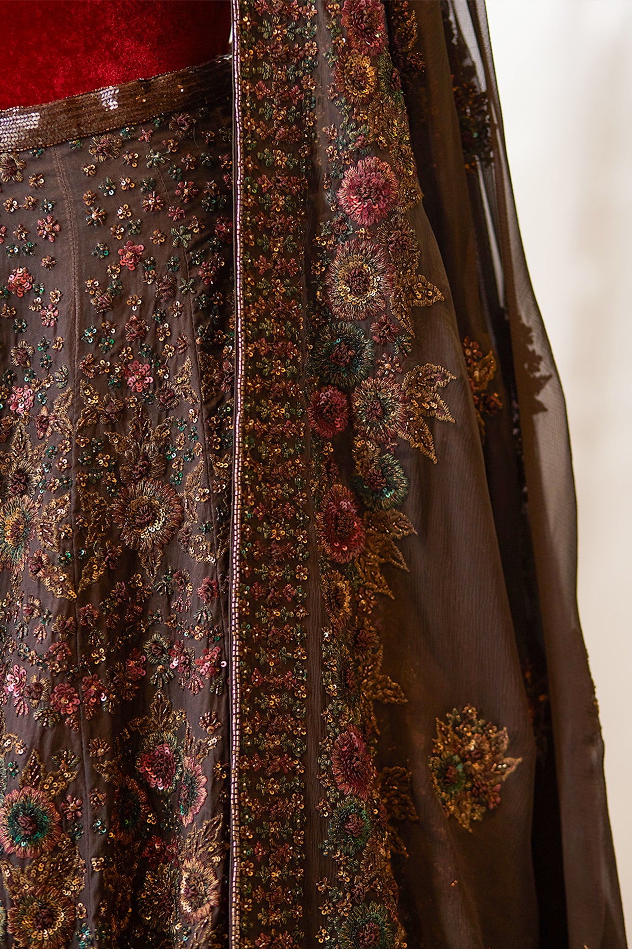 Lehenga Set in Floral Thread & Sequin Embroidery