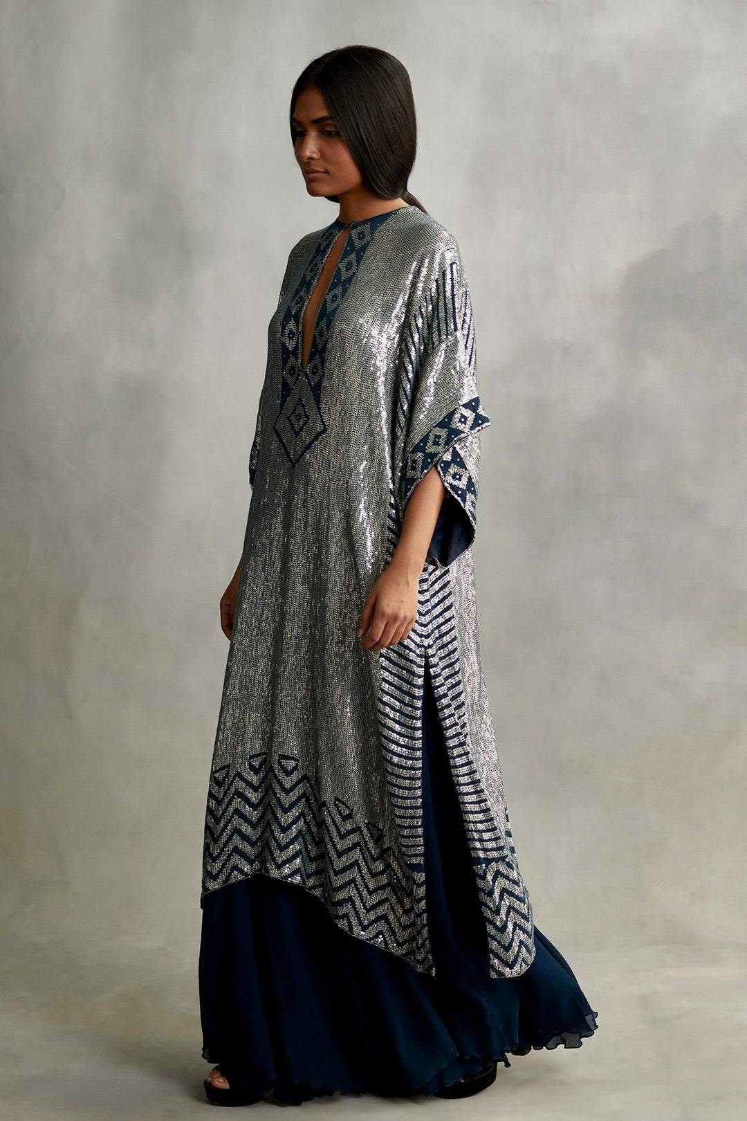 Kaftan set in Small Sequin Embroidery