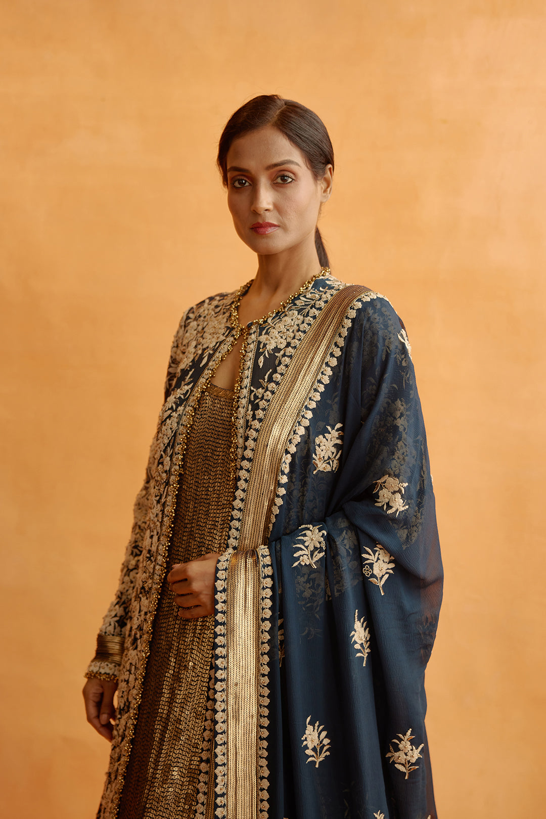 Jacket Set in Old World Ivory Thread Embroidery