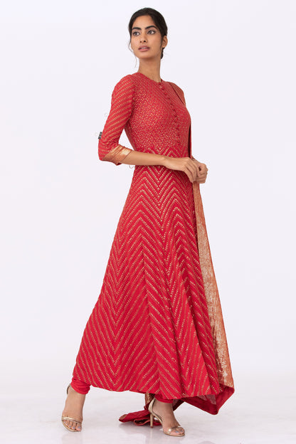 Anarkali Kurta Set in Gołd Sequin Embroidery