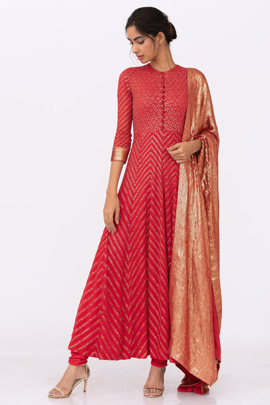 Anarkali Kurta Set in Gołd Sequin Embroidery