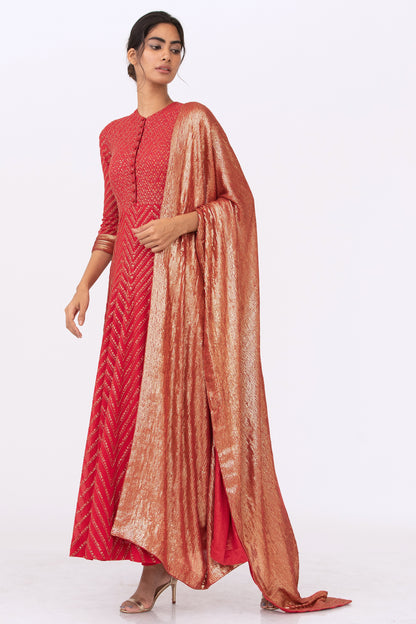 Anarkali Kurta Set in Gołd Sequin Embroidery