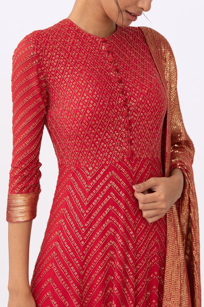 Anarkali Kurta Set in Gołd Sequin Embroidery