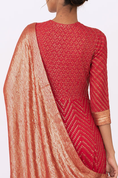 Anarkali Kurta Set in Gołd Sequin Embroidery