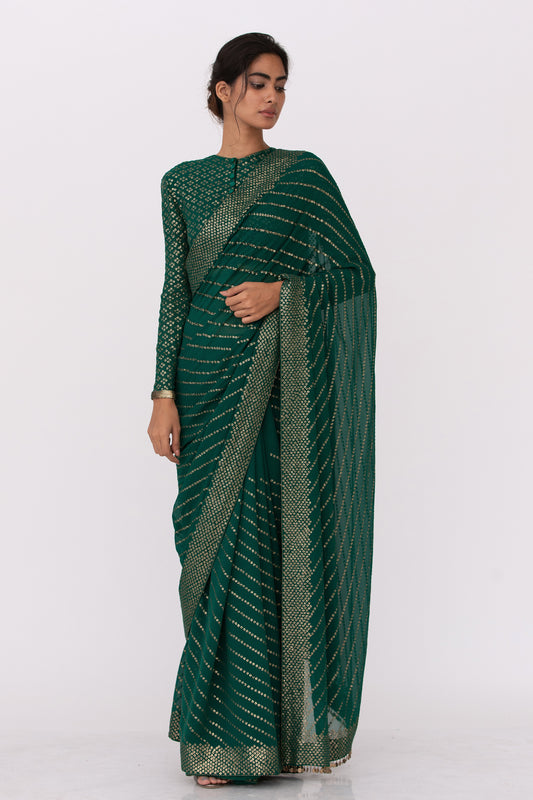 Sari Set with Bandini Inspired Gold Sequin Embroidery