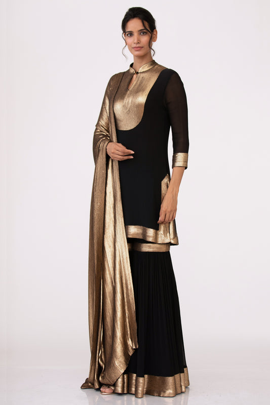 Gharara Set in Gold Sequin Embroidery