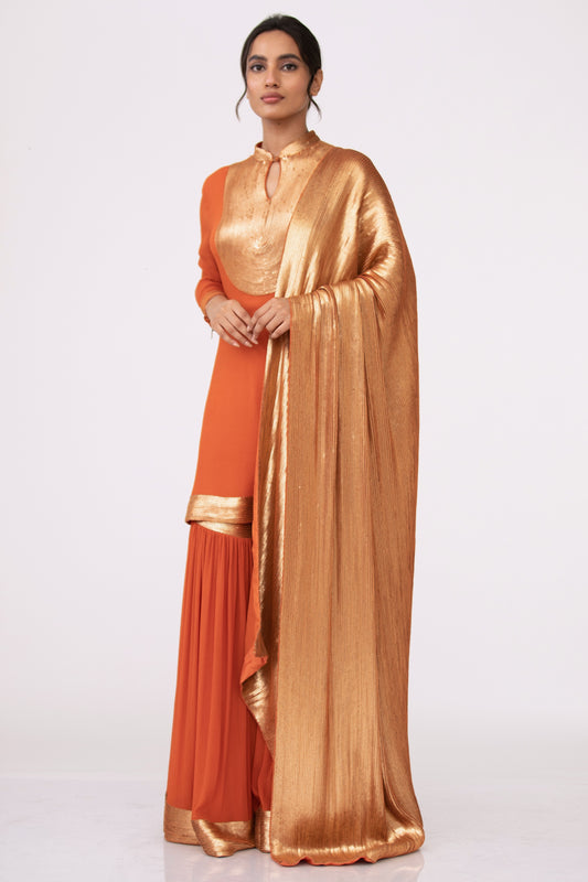 Gharara Set in Gold Sequin Embroidery