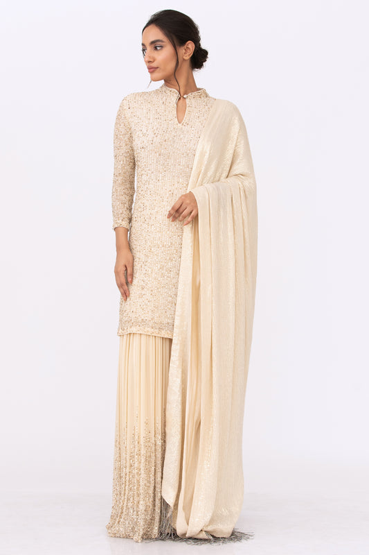 Gharara Set in Tonal Line Sequin Embroidery