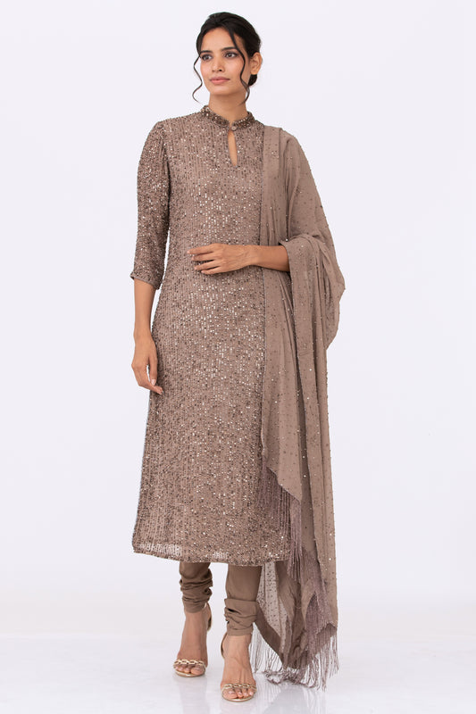 Kurta Set in Line Sequins Embroidery