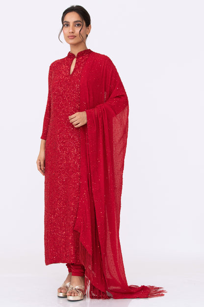Kurta Set in Line Sequins Embroidery
