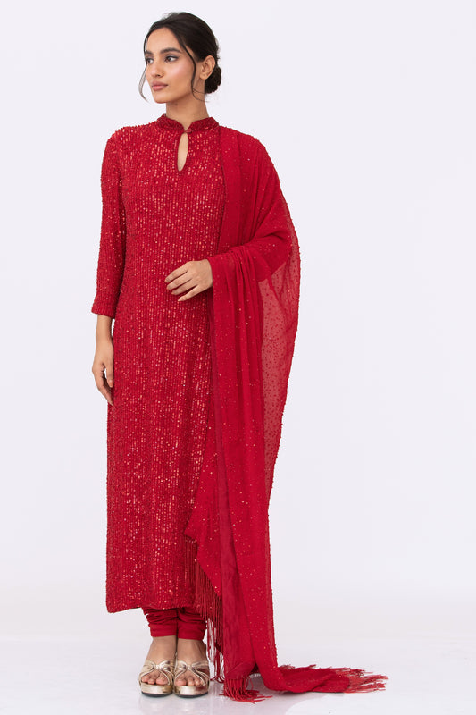 Kurta Set in Line Sequins Embroidery