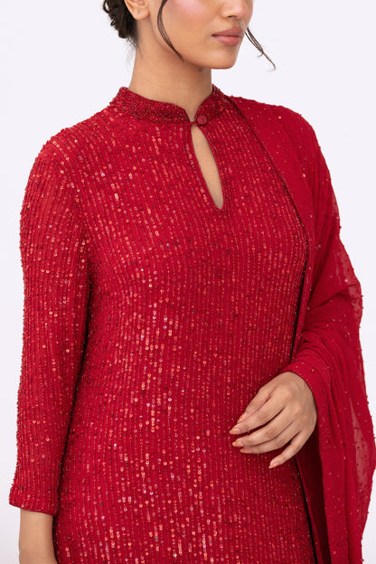 Kurta Set in Line Sequins Embroidery