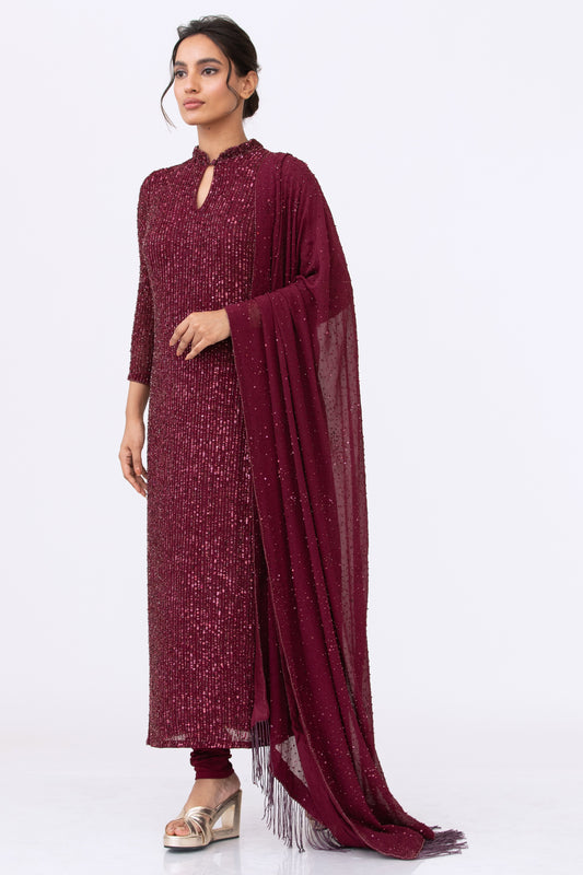 Kurta Set in Line Sequins Embroidery