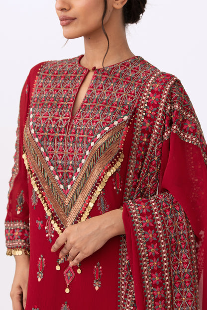 Kurta Set in Tribal Thread and Gold Sequin Embroidery