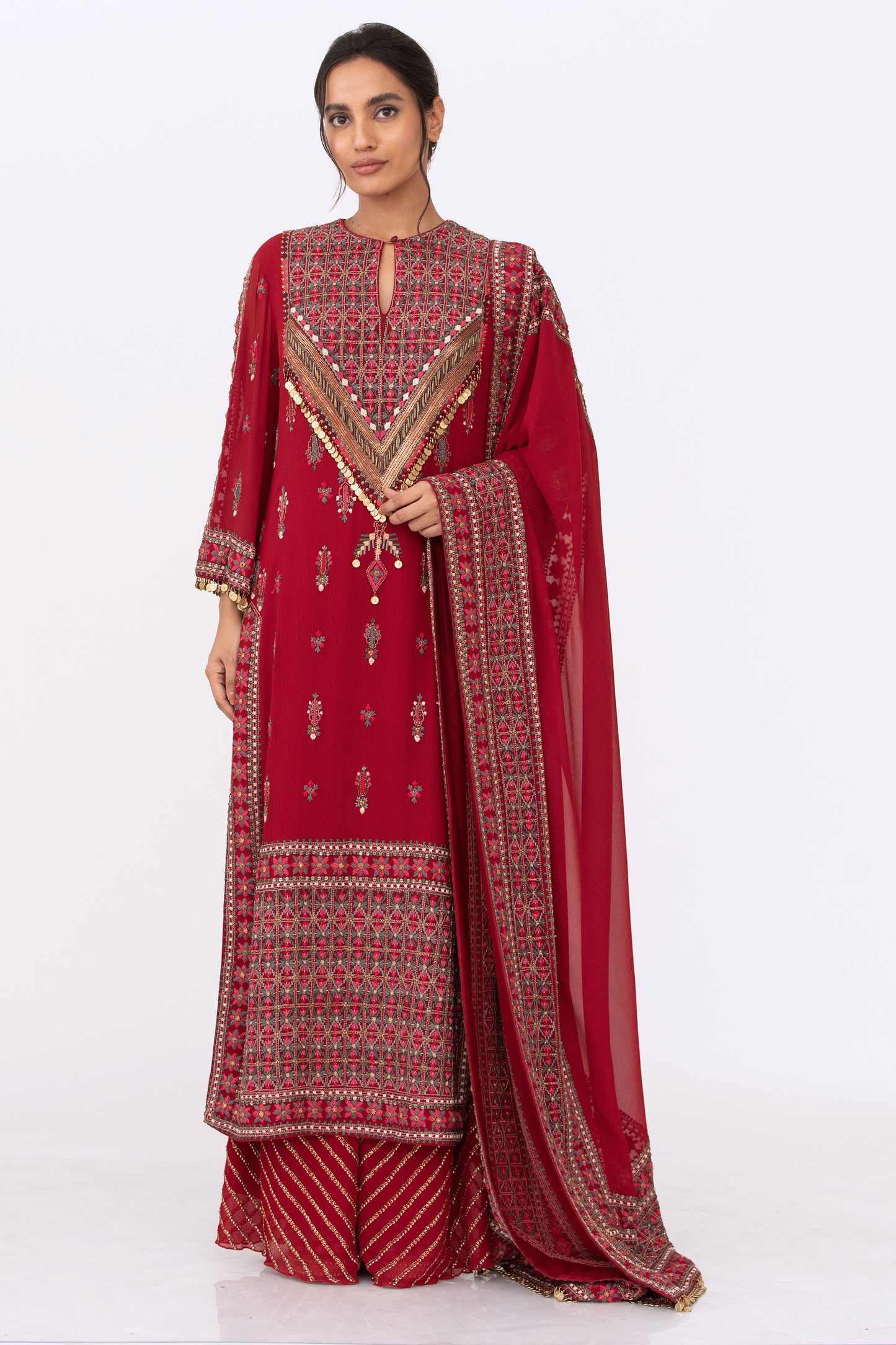 Kurta Set in Tribal Thread and Gold Sequin Embroidery