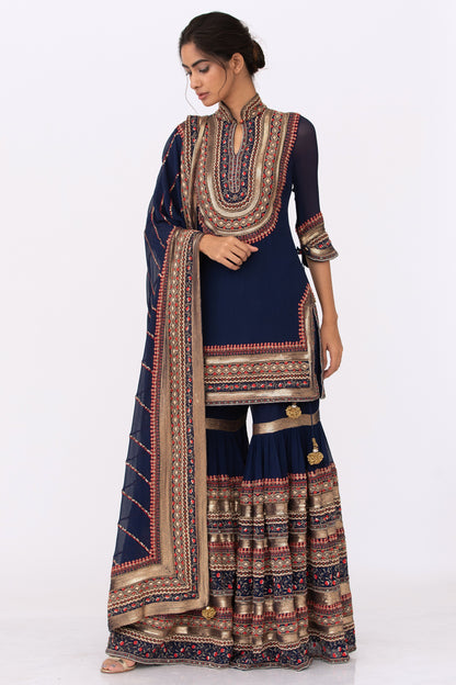 Gharara Set in Tribal Thread and Sequin Embroidery