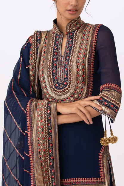 Gharara Set in Tribal Thread and Sequin Embroidery