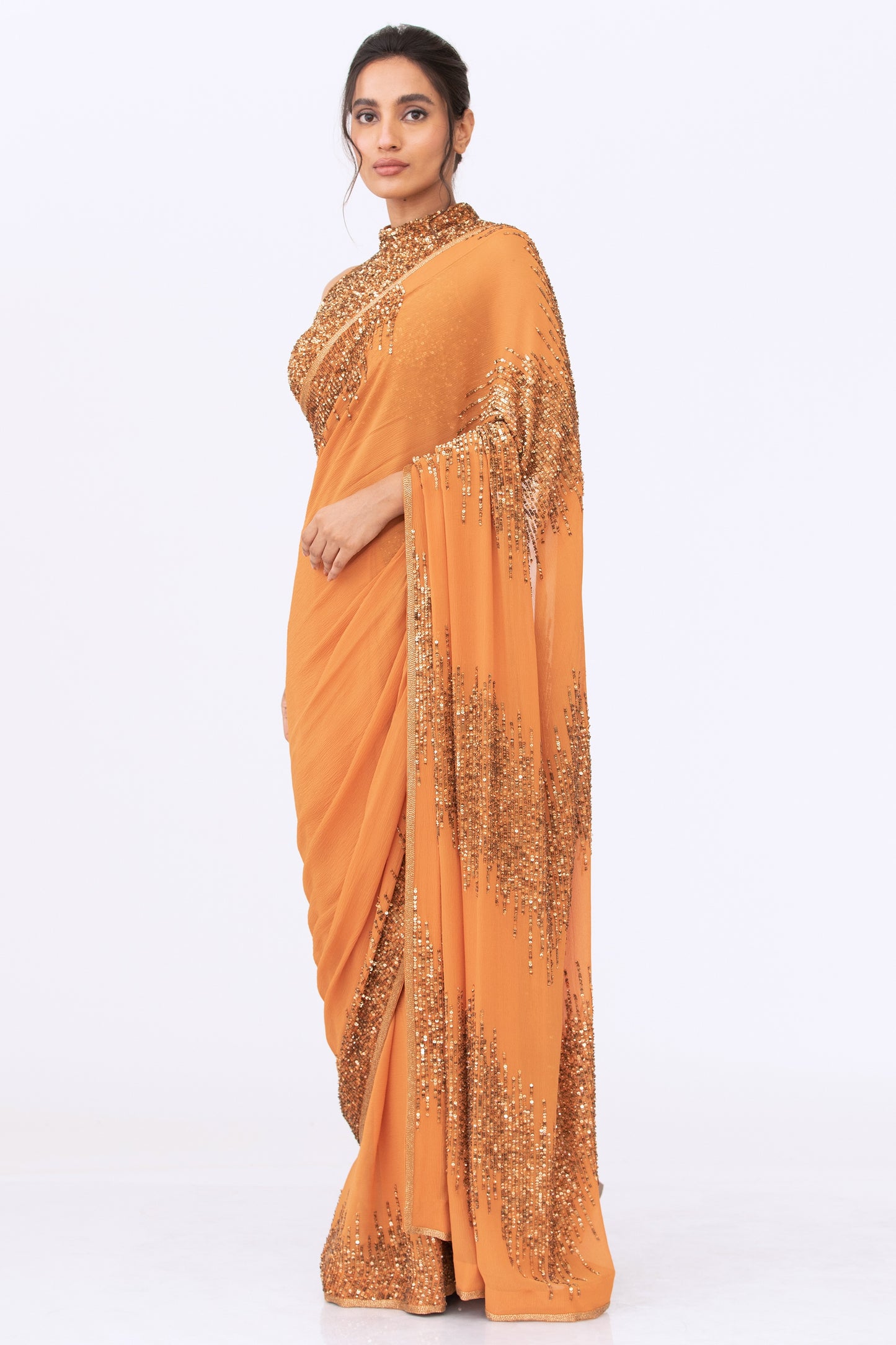Sari Set in Gold Sequin Embroidery Design