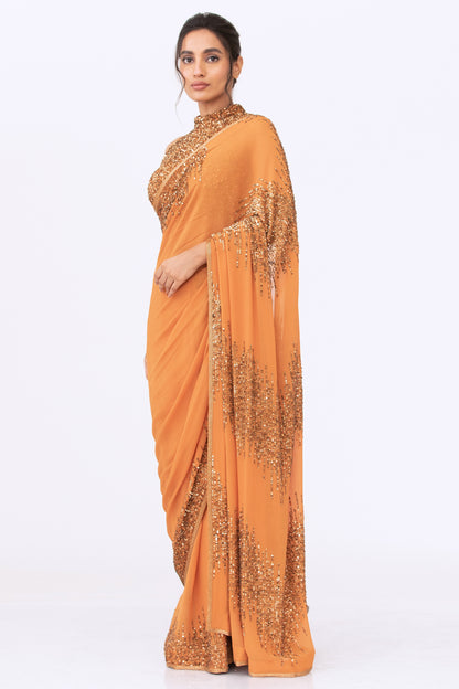 Sari Set in Gold Sequin Embroidery Design