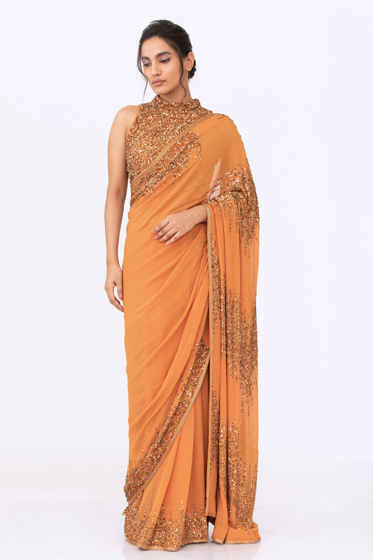 Sari Set in Gold Sequin Embroidery Design