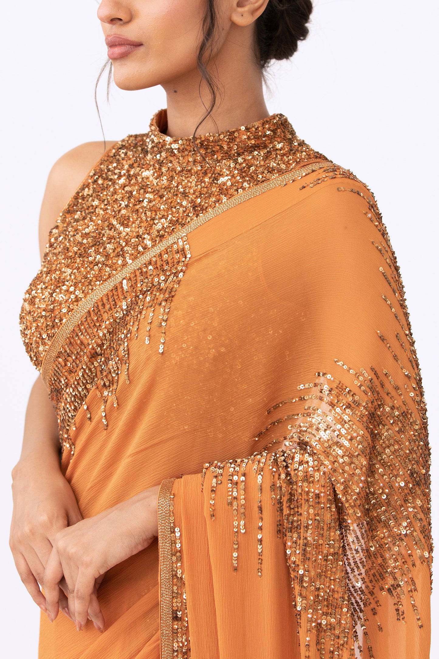 Sari Set in Gold Sequin Embroidery Design