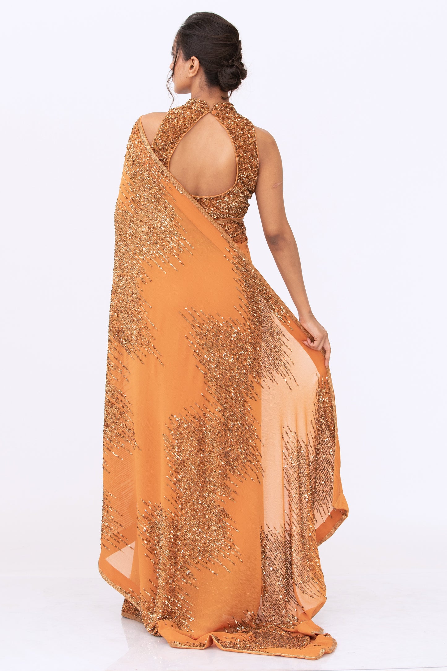 Sari Set in Gold Sequin Embroidery Design