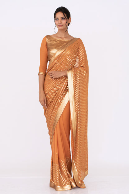 Sari Set in Gold Sequin Embroidery