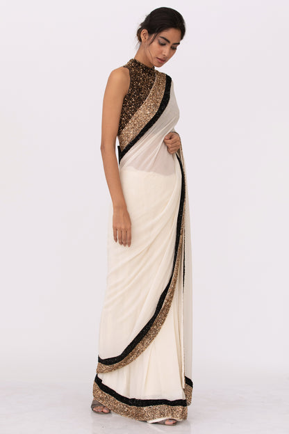 Sari Set in Double Border Sequin Embroidery