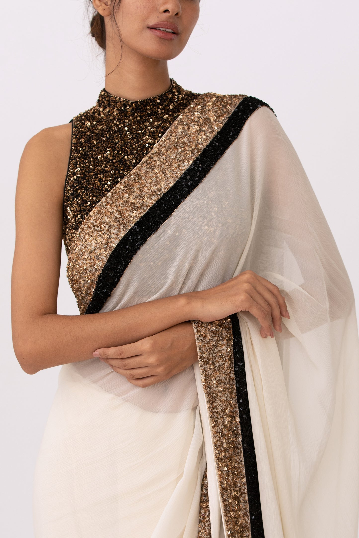 Sari Set in Double Border Sequin Embroidery