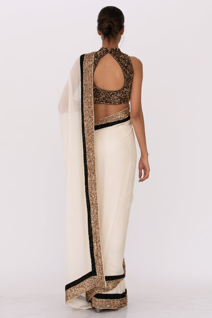 Sari Set in Double Border Sequin Embroidery