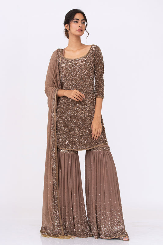 Gharara Set in tonal sequin work embroidery