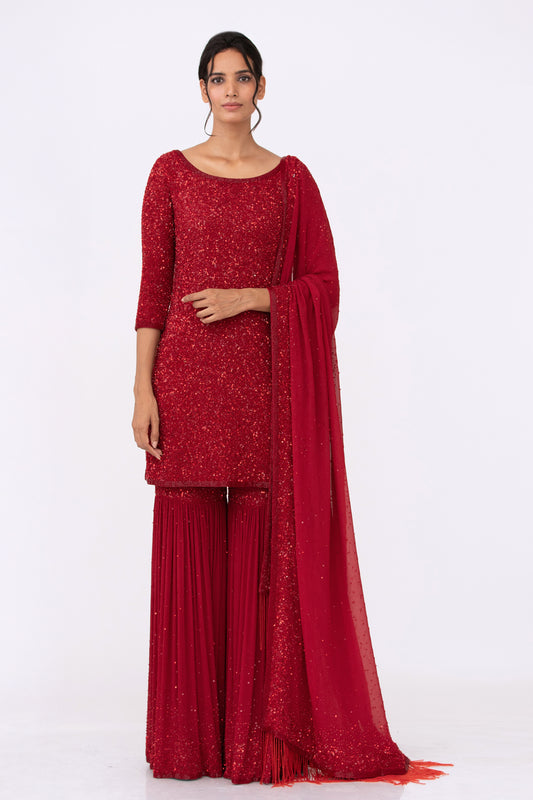 Gharara Set in Tonal Sequin Embroidery