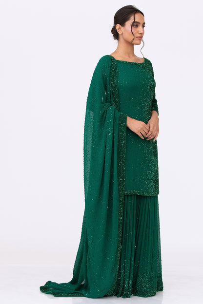Gharara Set in Tonal Sequin Embroidery
