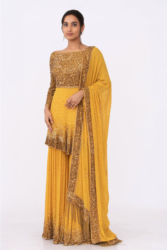 Gharara Set with Gold Sprinkle Sequin Embroidery