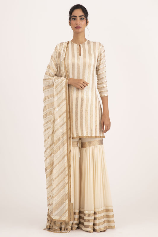 Gharara Set in Striped Sequin Embroidery