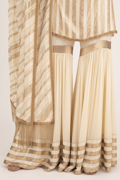 Gharara Set in Striped Sequin Embroidery
