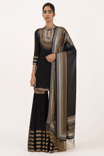 Gharara Set in Striped Sequin Embroidery