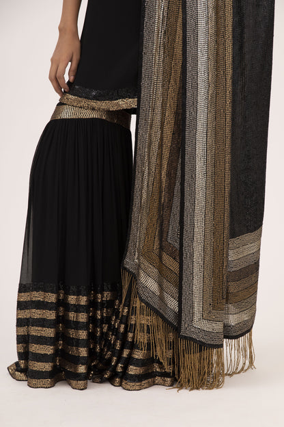 Gharara Set in Striped Sequin Embroidery